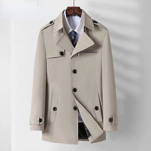 Novo masculino sólido fino ajuste trench coat estilo britânico casaco longo casaco único peito estilo clássico roupas 231227