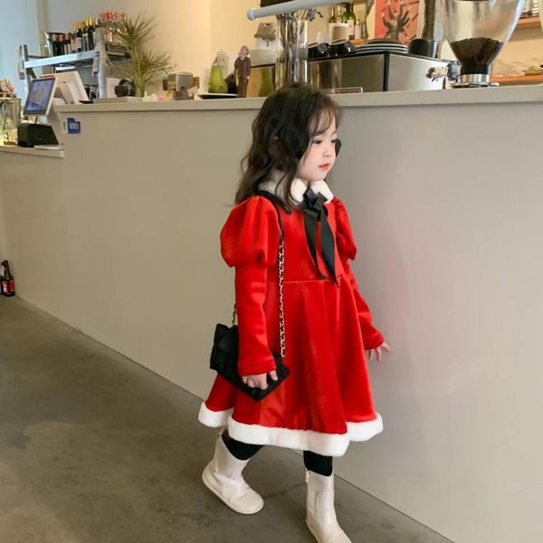Vestidos de menina 2023 Spring Winter Girls de Natal Ano Princess Dress Kids Festa com lenço