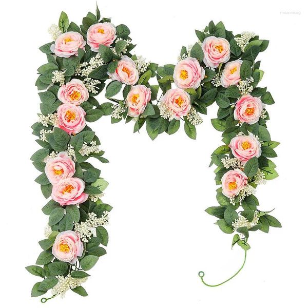 Flores decorativas artificiais peônia videiras guirlanda floral com decoração de borboleta 3D para cerimônia de casamento arco mesa de jardim peças centrais penduradas