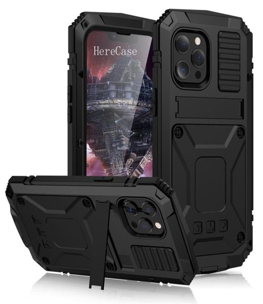 Custodia protettiva in vetro antiurto Full Rugged Armor 360 per iPhone 11 12 13 Pro Max Mini XS Max Custodia in alluminio con cavalletto in metallo6193274