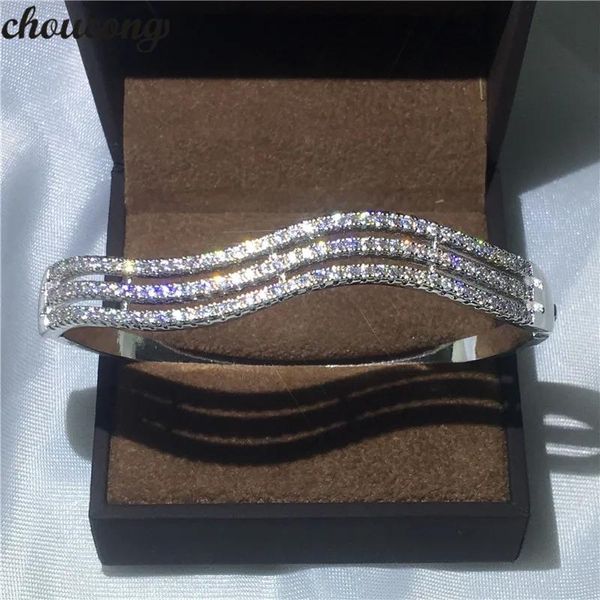 Bracciale choucong Bracciale femminile con linea a onda semplice Bracciale rigido di fidanzamento in oro bianco con zirconi cubici 5A per accessori da sposa da donna