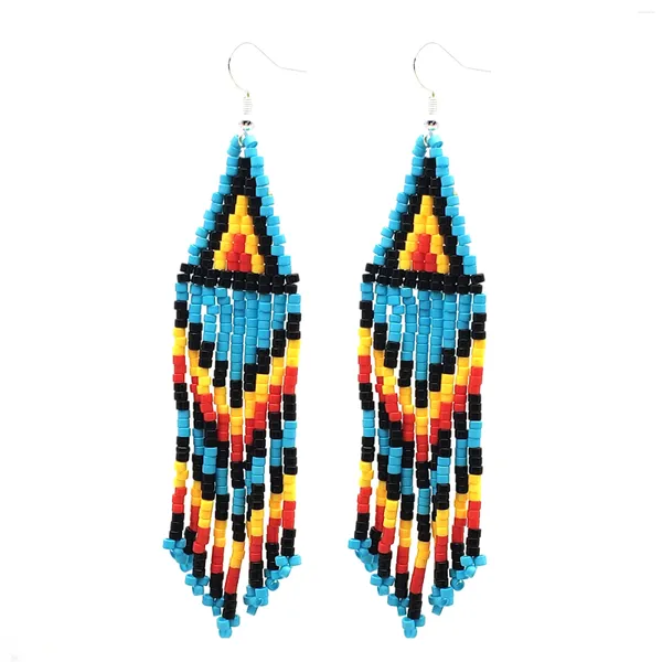 Orecchini pendenti Perline colorate per le donne Lungo modello triangolare Nappa con perline Gioielli indigeni africani Festival dell'orecchio
