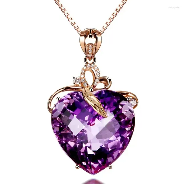 Ожерелья с подвесками SrLuxury в форме сердца, аметист, золотого цвета, синтетическое ожерелье с драгоценными камнями для женщин