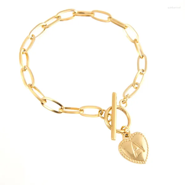 Braccialetti di fascino Bracciale in acciaio inossidabile Bracciale iniziale Alfabet Heart Love Catene a sospensione per donne Golden T bargle a levetta