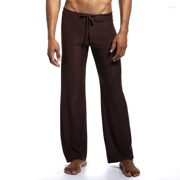 Pantaloni da notte da uomo estivi per la gioventù sottili pantaloni da casa pigiama tinta unita pizzo sciolto nylon di seta ghiaccio pantaloni da yoga taglie forti.