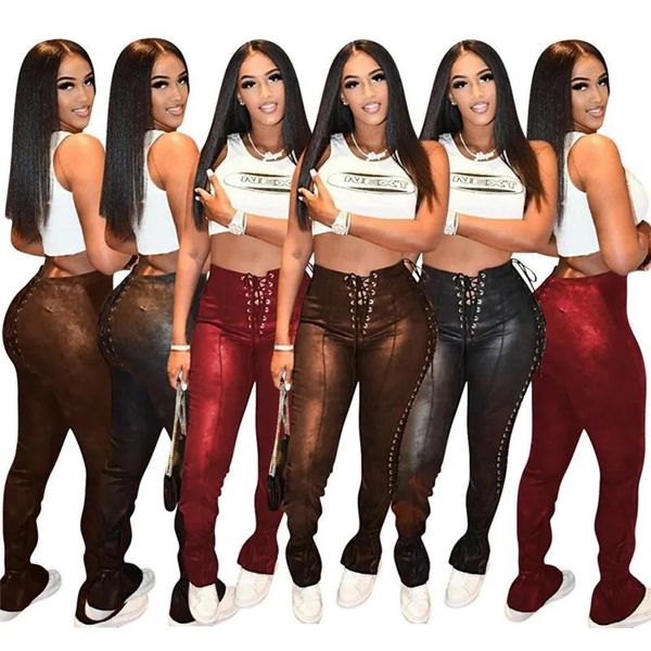 Capris Großhandel Frauen PU Hosen Sexy Leder Split Leggings Plus größe 2XL Clubwear Lange Bandage Bleistift Hosen Herbst Winter Feste kleidung Bl