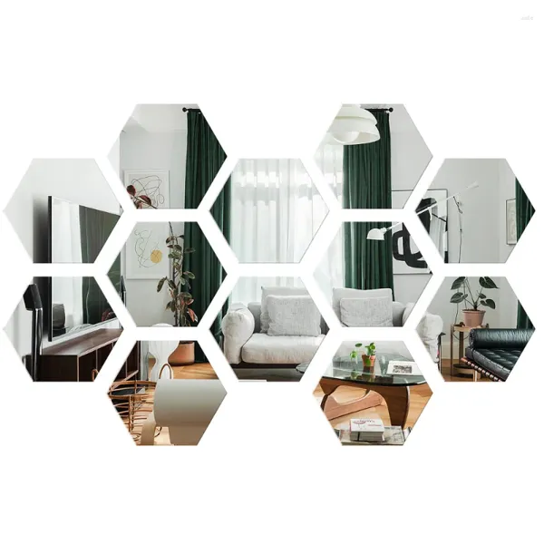 Наклейки на стену WINOMO, 12 шт., шестиугольное акриловое зеркало, наклейки для дома, гостиной, современные художественные настенные украшения «сделай сам» (Si