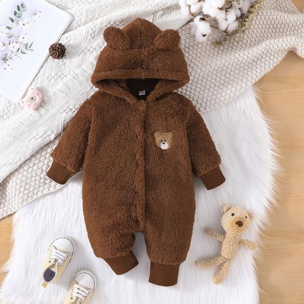 born Baby Kleidung 1 bis 18 Monate Cartoon Niedlicher Bär Onesies für Mädchen Jungen Langarm Hoodie Warmer Winter Säuglingsspielanzug 231226