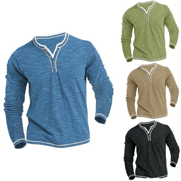 Мужские футболки, модная повседневная цветная хлопковая футболка для мужчин, кардиган с v-образным вырезом, топ с длинными рукавами, пуловер, весенне-осенние футболки Eastic