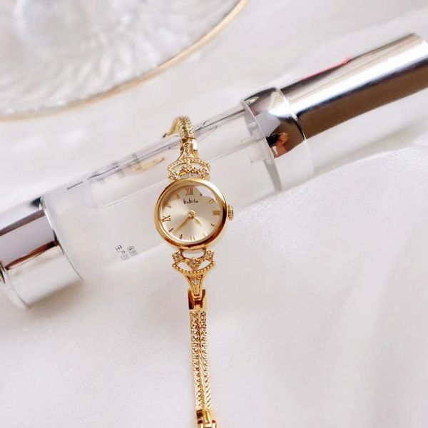 Armbanduhren Hochwertige Messing Damenuhr Diamant Vintage Kette Schmuck Luxus Antik Elegant 24K Gold