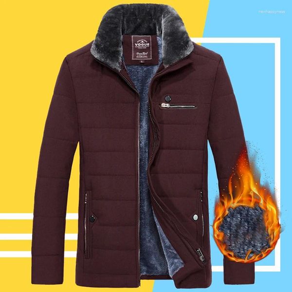 Herrenjacken warme Jacke Winter Parka Pelzkragen Windbrecher Baumwolle gepolstert dicker schwarzer Mantel Männlich lässig Herbst Fleece Männer