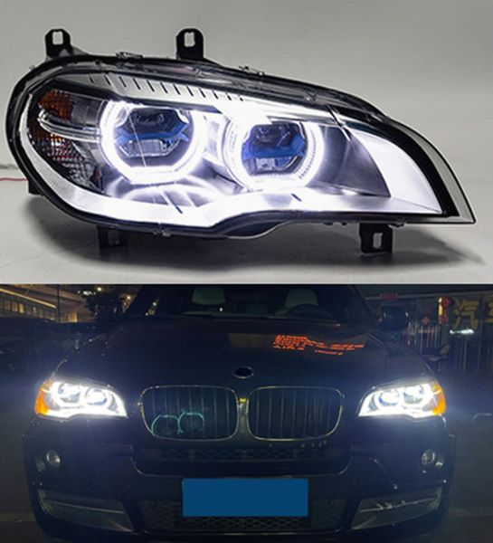 Lampada frontale per auto per BMW X5 E70 Faro diurno a LED 2007-2014 Indicatore di direzione Luce abbagliante Lente del proiettore