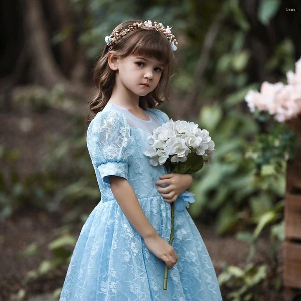 Abiti da ragazza 2023 Summer Flower Girls Dress Wedding Wedding Children's Princess Costume Kids for Lace Teen Party Clothes 3 8 12 anni