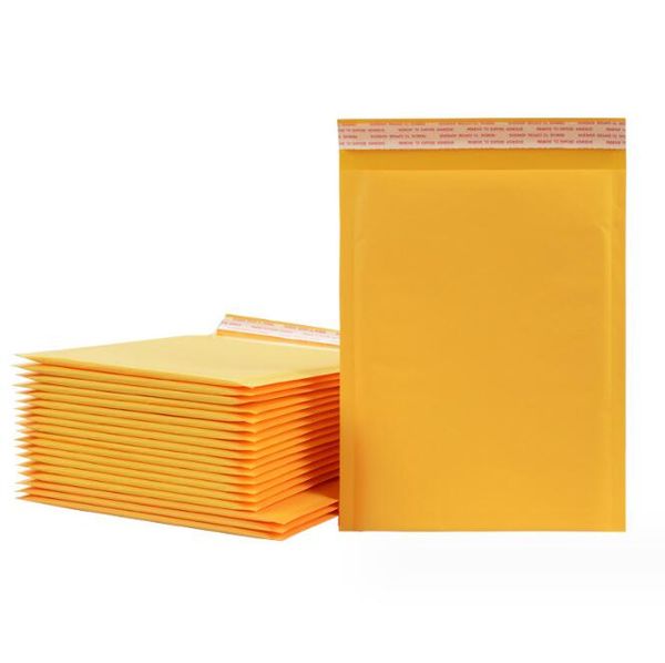 Envelopes com bolhas de papel kraft, sacos para envio postal, envelope acolchoado com bolhas, ecológico, reciclado, envio direto, amarelo