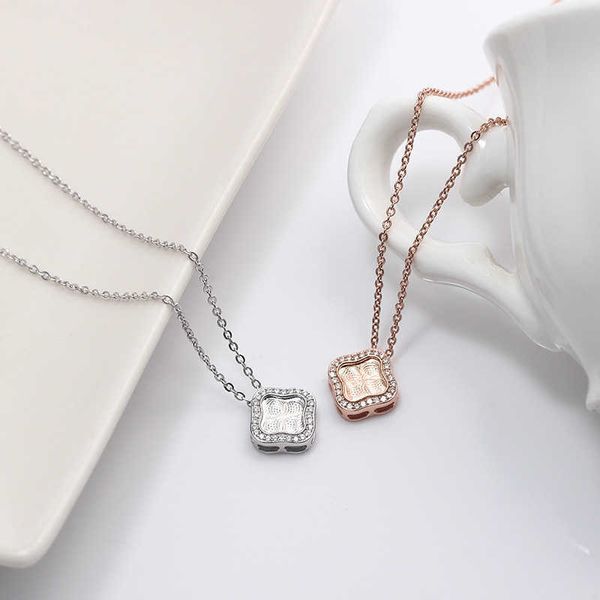 Colares de pingente Tiktok S925 jóias de prata esterlina feminino design de moda diamante inserção ilusão brilhante trevo colar