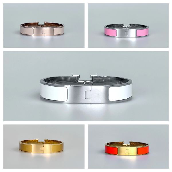 Pulseira de letra de grife masculino e feminino Bracelets de casal de ouro rosa Sier Tri-Color Bangle 12mm de largura 17/19 jóias