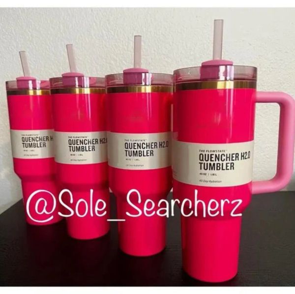 Neue Pink Parade 40oz Quencher H2.0 Tassen Cups Camping Travel Car Cup Edelstahl Tumblers Tassen mit Silikongriff Valentinstagsgeschenk mit 1: 1 Logo 1227