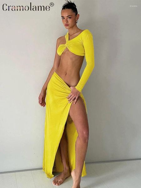 Abiti da lavoro Donna Autunno Completi a due pezzi Abiti Manica lunga Crop Top Abiti maxi con spacco 2023 Autunno Party Club Beach Vacation Streetwear