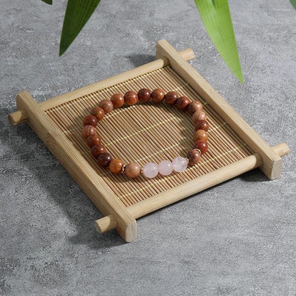 Filo OAIITE Bracciale in cristallo rosa naturale da 8 mm Perlina in legno femminile Yoga Meditazione Amore Energia Pietra