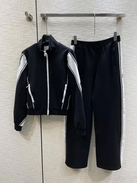 Женские брюки-двойки, черно-белая приталенная короткая спортивная рубашка с эластичной резинкой на талии, прямые штанины