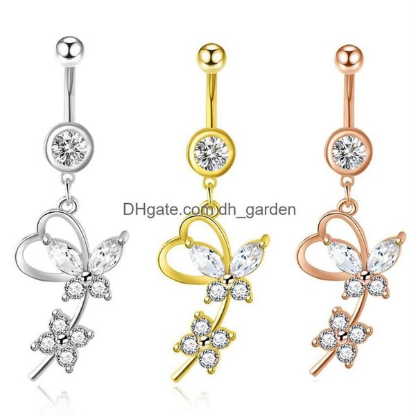 Umbigo Bell Botão Anéis 14G Dangle Barriga para Mulheres Meninas 316L Aço Cirúrgico Curvo Barbell Corpo Jóias Piercing Drop Deli Dhgard213O