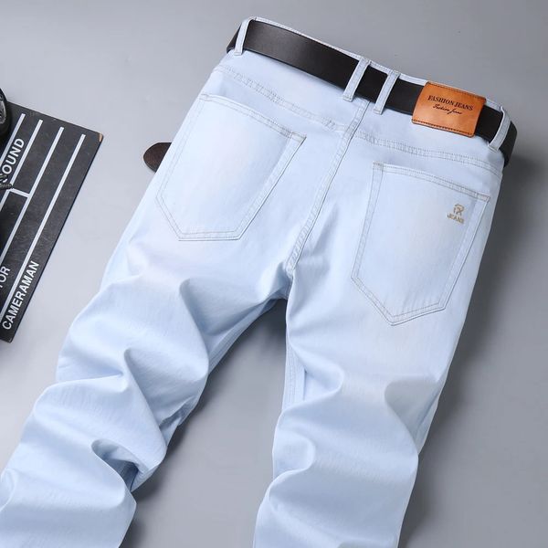 2023 Autumn Men S Solto Jeans Longe Jeans Fashion Casual Estilo de algodão Denim Sky Blue Pants Male Brand Troushers 231227