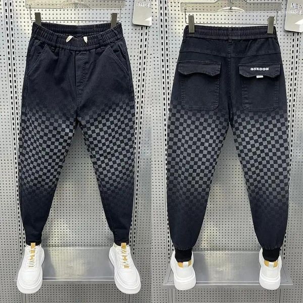 Jeans da uomo Pantaloni da strada alla moda scozzesi neri Pantaloni Harem Hip Hop Abbigliamento di alta qualità