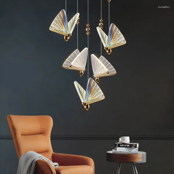 Anhängerlampen Schmetterling InnenlED für Schlafzimmersofa Hintergrund Nordic Hängende Lichter Kronleuchter Beleuchtung