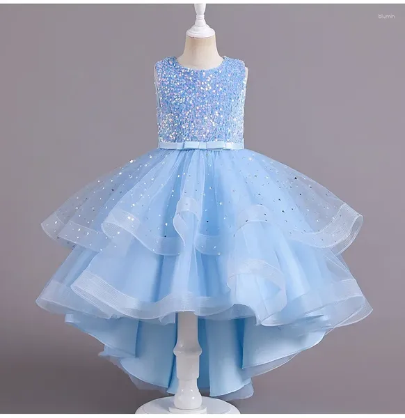 Mädchen Kleider Glänzende Pailletten Hallo-Lo Kind Blume Geburtstag Tüll Ärmellose Schleife Sternenhimmel Prinzessin Kinder Hochzeit Party Formelles Kleid