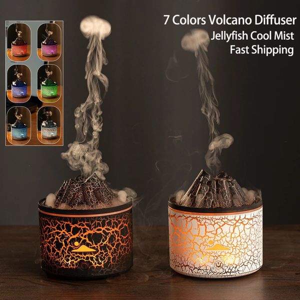 Vulkanischer Luftbefeuchter, Flammen-Aroma-Diffusor, Quallen-Rauchring für Zuhause, Luftbefeuchter, USB, 7 Farben, Umgebungslichter, 180 ml Nebel, 231226