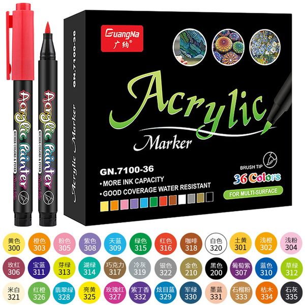 12–60 Farben Acryl-Farbstift, Kunstmarker, feine, weiche Nylon-Pinselspitze, undurchsichtige Farbe auf Wasserbasis, schnell trocknende Tinte für alle Oberflächen 231226