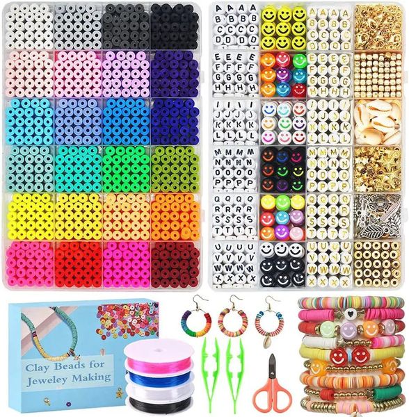 Minchas de argila de polímero Definição de letra Galss Biço de sementes Kit Simle Soft Pottery Beads Caixa de presente para jóias de pulseira Acessórios DIY 231227