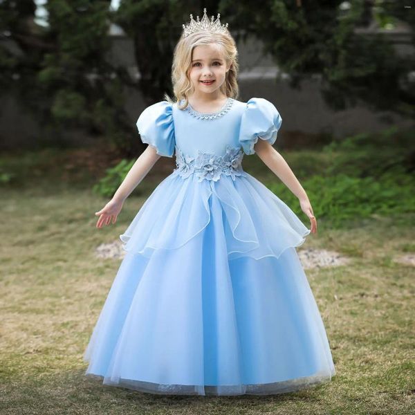 Девушка платья девочкам голубые платье крещения рожденные принцесса на день рождения носить малыш для цветочных крещений дети для 3-10y