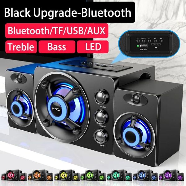 Alto-falantes hifi 3d alto-falantes estéreo colorido led luz pesado baixo aux usb com fio sem fio bluetooth áudio home theater surround sound bar tv