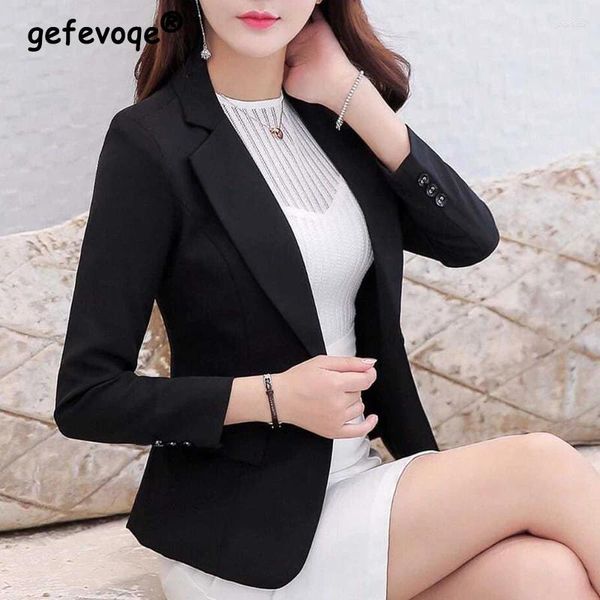 Ternos femininos roupas moda coreana elegante preto branco fino blazer jaqueta 2024 primavera outono senhora do escritório casual viajar terno casaco