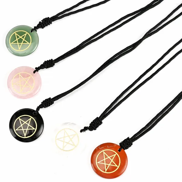 Kolye Kolyeleri Doğal kristal disk oyulmuş pentagram deseni hayırlı yaşam ve sağlık her iki erkek için uygun sağlık