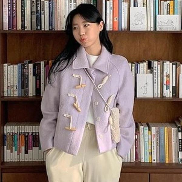 Giacche da donna Horn Button Coat Woman Woman Autunno della Corea del Sud e inverno 2023 Assistentato per il vento piccolo Heben