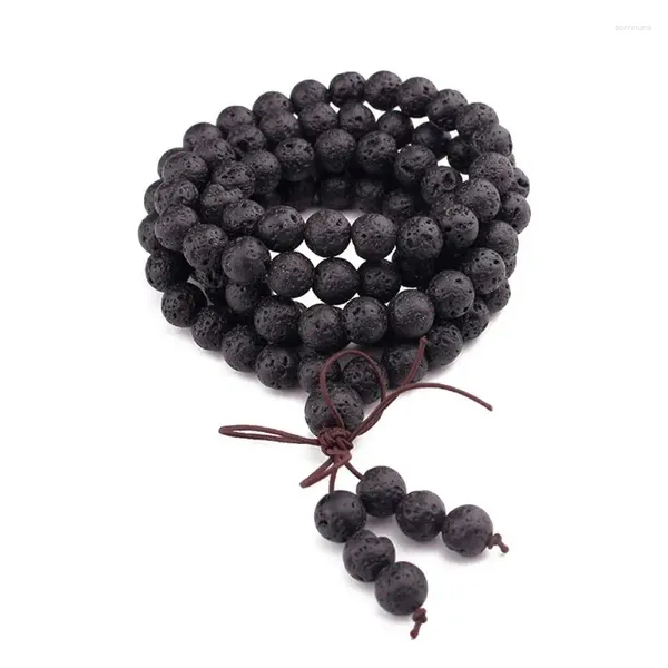 Charme Pulseiras Exquisite 108 Beads Colar 8mm Rosário Budista Preto Pulseira Must-have Item para Yoga Oração