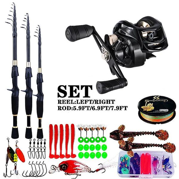 Canna combinata Mulinello Combo Sougayilang Casting Rod e Mulinello Set con lenza Esche da pesca Kit completi 1.82.4m Canna da pesca telescopica Esca