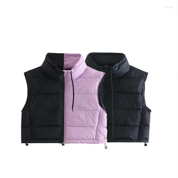 Gilet da donna Autunno e Inverno 2023 Tendenza moda Colletto per il tempo libero Colpisci il colore della giacca corta in cotone Gilet sottile caldo