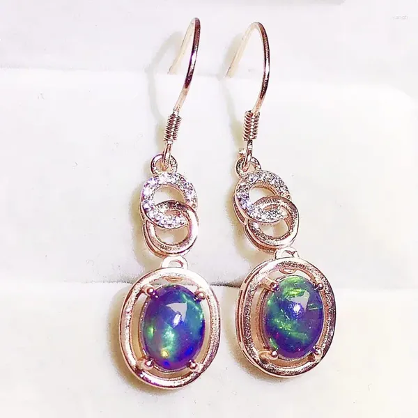 Dangle Küpeler Doğal Gerçek Siyah Opal Damla Küpe Yuvarlak Stil 925 STERLING Gümüş 0.5CT 2 PCS TEŞİ TAVUZU FINE NEWELRY X2312155