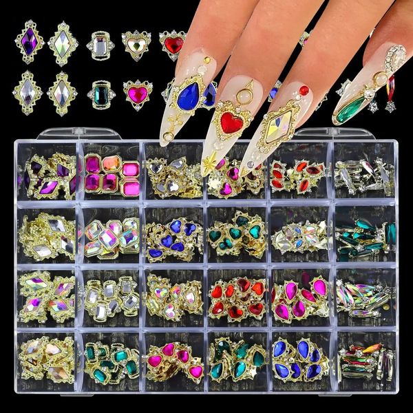 24 griglie in scatola Shiny Diamond Nail Art Rhinestones Crystal Set con colla per unghie per unghie decorazioni artistiche Accessore manicure fai -da -te 231227