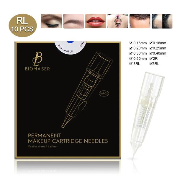 Biomaser Tattoo Needles Ago per cartuccia per permanente per il trucco per tatuaggi Kit per sopracciglia Lip del tatuaggio con 1R 2R 3R 5R Microneedle 231227