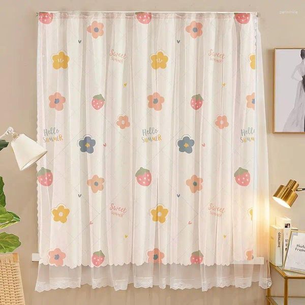 Cortina estampada fofa para crianças, meninas, quarto, fácil instalação, cortinas blackout para sala de estar, cozinha, camada dupla, tela de malha