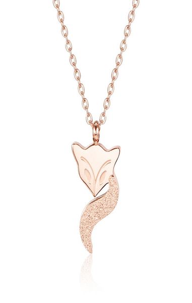 Collana girocollo in acciaio al titanio satinato opaco con volpe e catena clavicola, regalo in oro rosa per donne e ragazze2364589