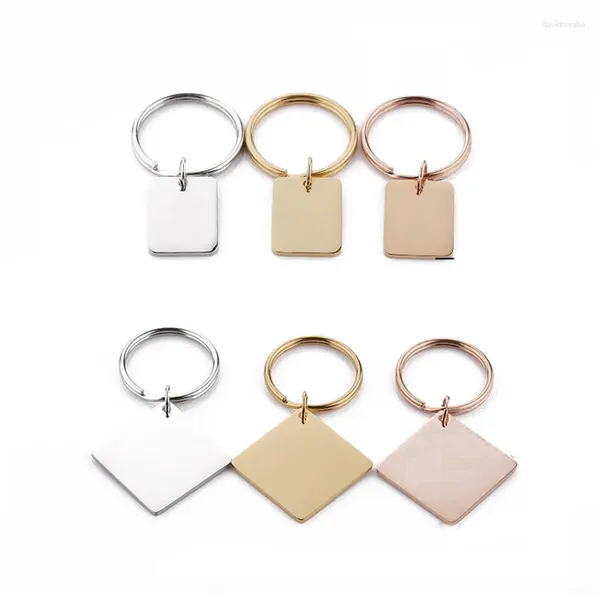Anahtarlıklar 10 adet/çok paslanmaz çelik geometrik boş kare anahtar cazibe çanta için kadın anahtarlık mücevher aksesuarları