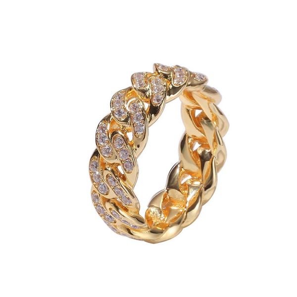 Anéis de jóias masculinos ouro prata anel de diamante anel de corrente de ligação cubana 8mm mix size245k