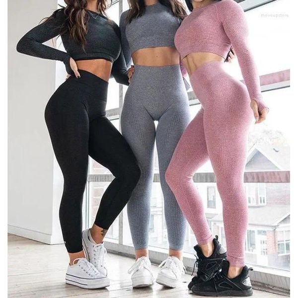 Yoga Outfits Gym Sets Langarm Set Frauen Sport Tragen Vital Nahtlose Crop Top Fitness Leggings Trainingsanzug Weibliche Lauf Workout anzüge