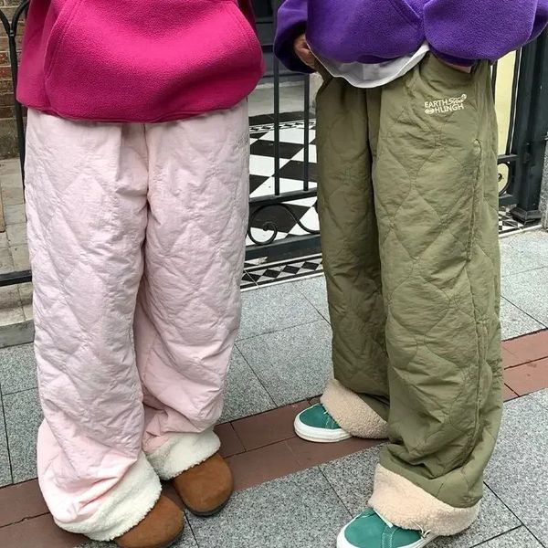 Deptown Fleece Women S gebürstete Hosen Winter warme koreanische Mode süße japanische Baumwoll -gepolsterte Hosen Harajuku Preppy 231227