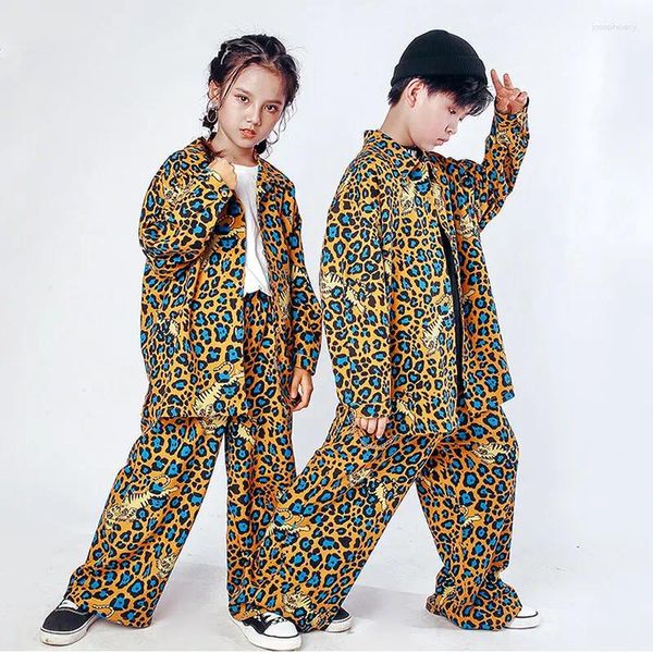 Abbigliamento da palcoscenico Moda per bambini Abbigliamento da ballo hip-hop Top con stampa leopardata o pantaloni da ballo per ragazze Abiti in costume jazz Vestito operato